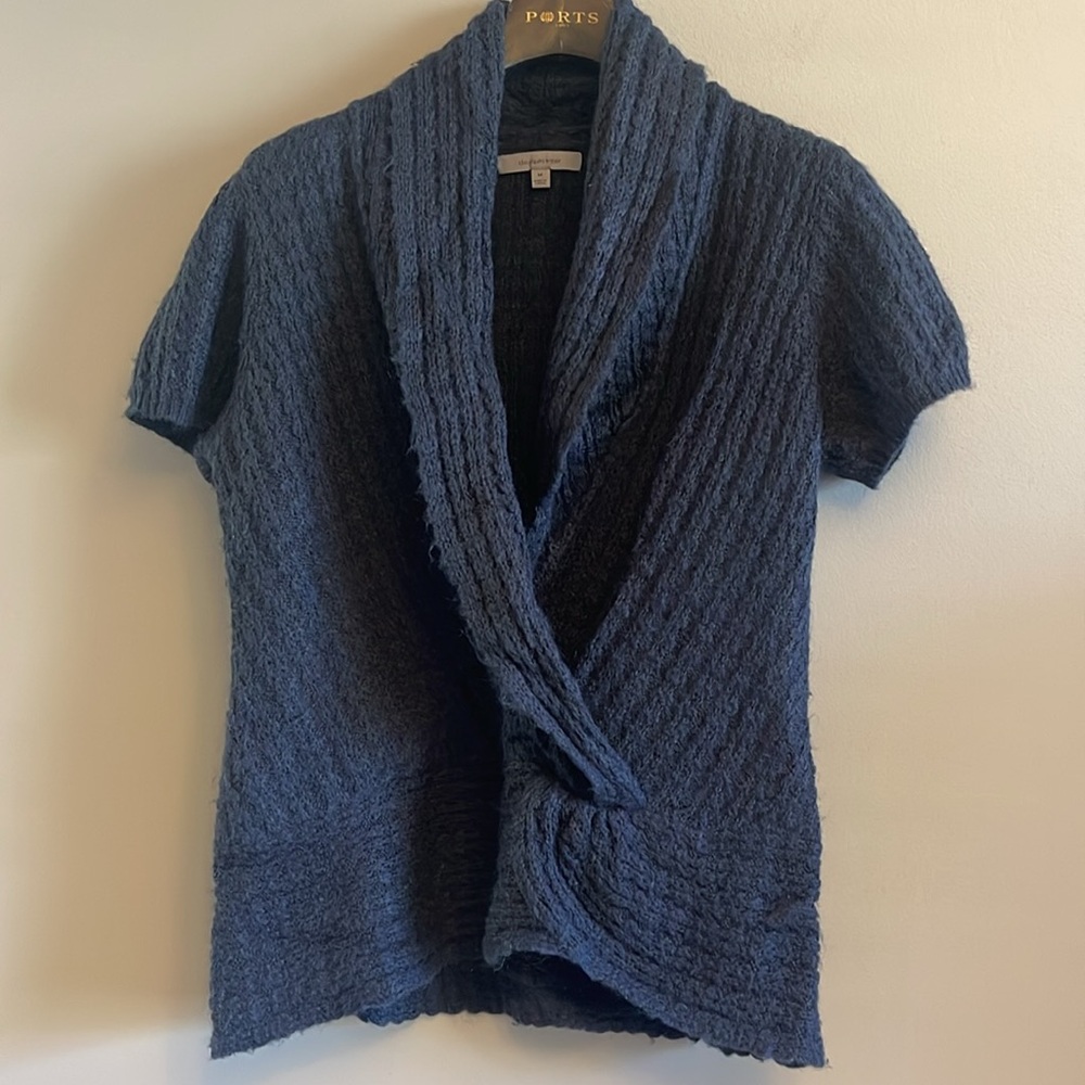 Shawl Collar Short Sleeve Faux Wrap Sweater - sz M